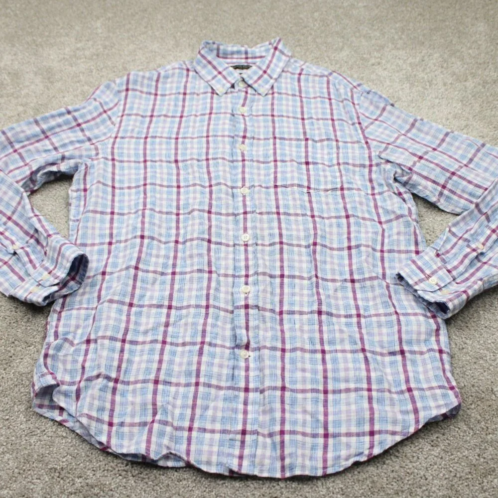 Banana Republic Camden Standard Fit Shirt Mens Medium‎ Red/Blue 100% Linen L/S